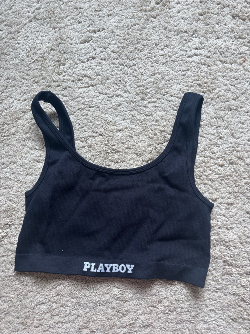 PacSun PLAYBOY Black Ribbed Racerback Crop Tank - Picture 1 of 2